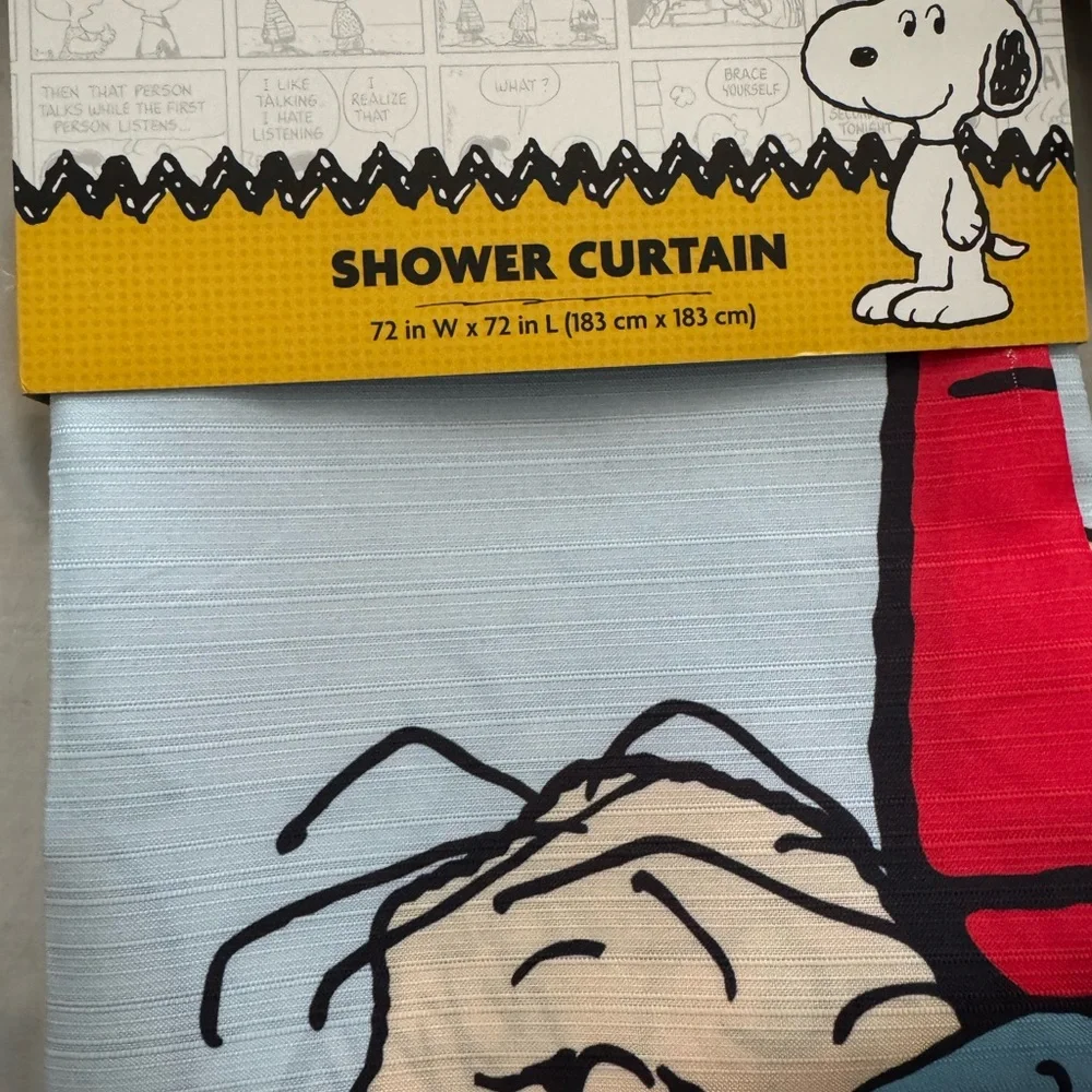 Peanuts Shower  Curtain  - Cartoon Characters on Blue Background Snoopy 72x72”
